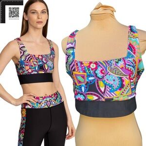 Large - EUC - Johnny Was-  Bee Active Montreux Square Neck Reversible Sports Bra